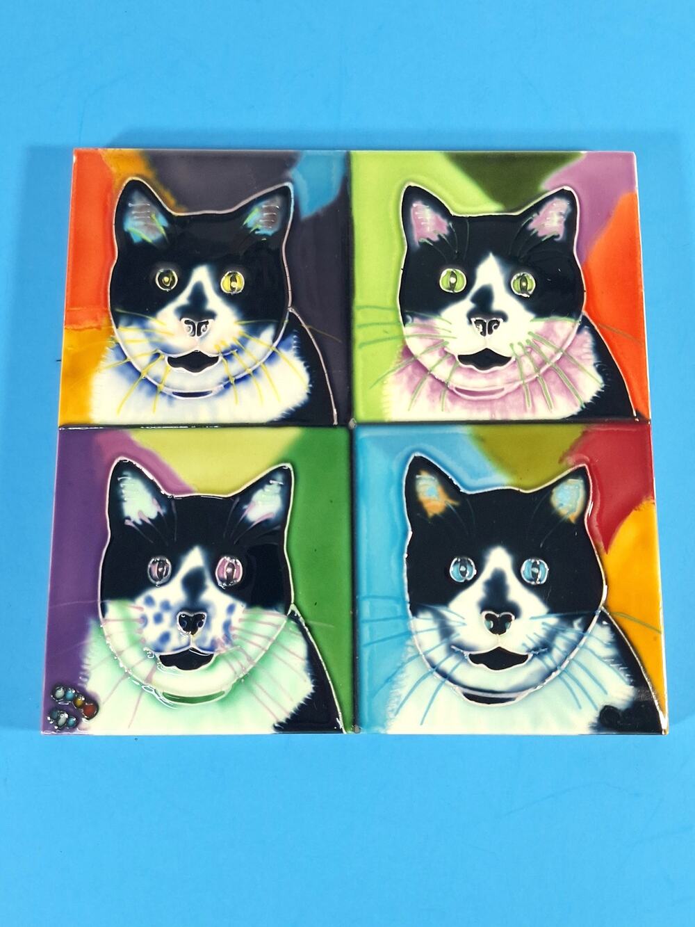 Claudia Sanchez Tuxedo Cat Pop Art Ceramic Tile 8x8 Wall Table Decor